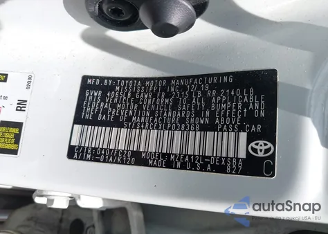 2020 Toyota Corolla Se/Night Shade z USA, uszkodzony, nr VIN 5YFS4RCEXLP038368